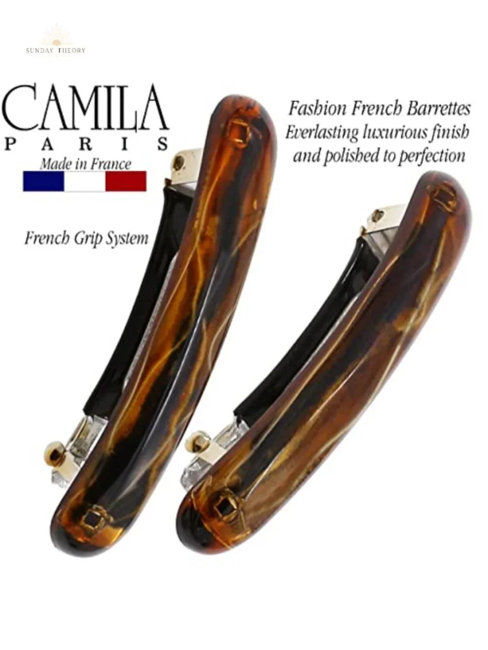 French Hair Barrettes for Women Small Set of 2 Strong Hold Grip Clips No Slip
